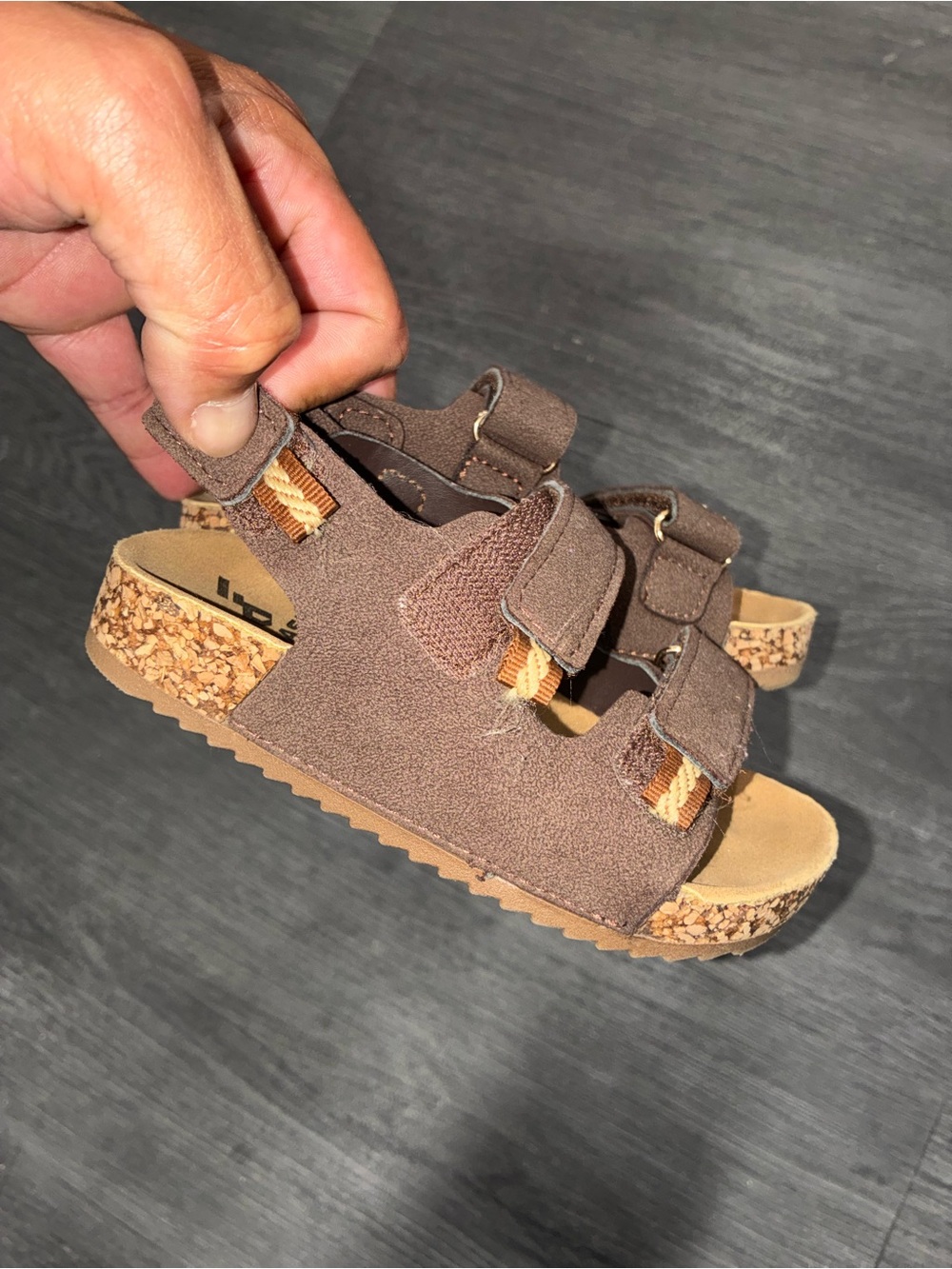 Kids Brown Cork-Style Velcro Sandals with Suede Upper
